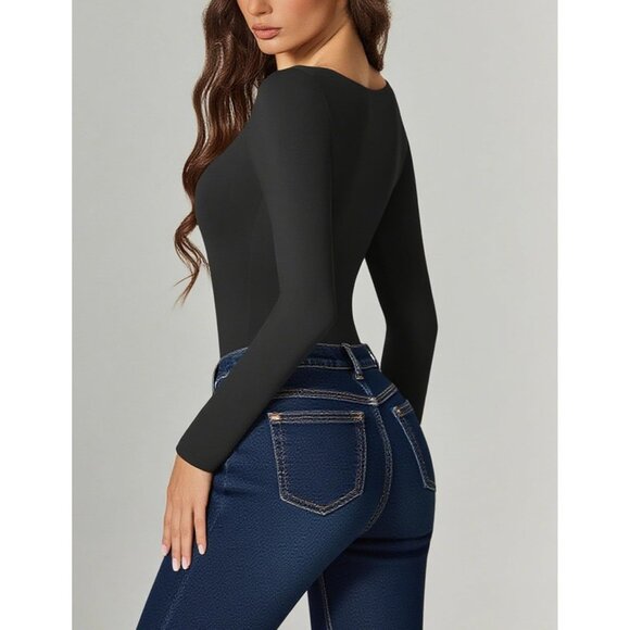 ⚡Avidlove Women’s Long Sleeve Bodysuit Scoop Neck Cutout Slim Fit Shapewear - Picture 3 of 6